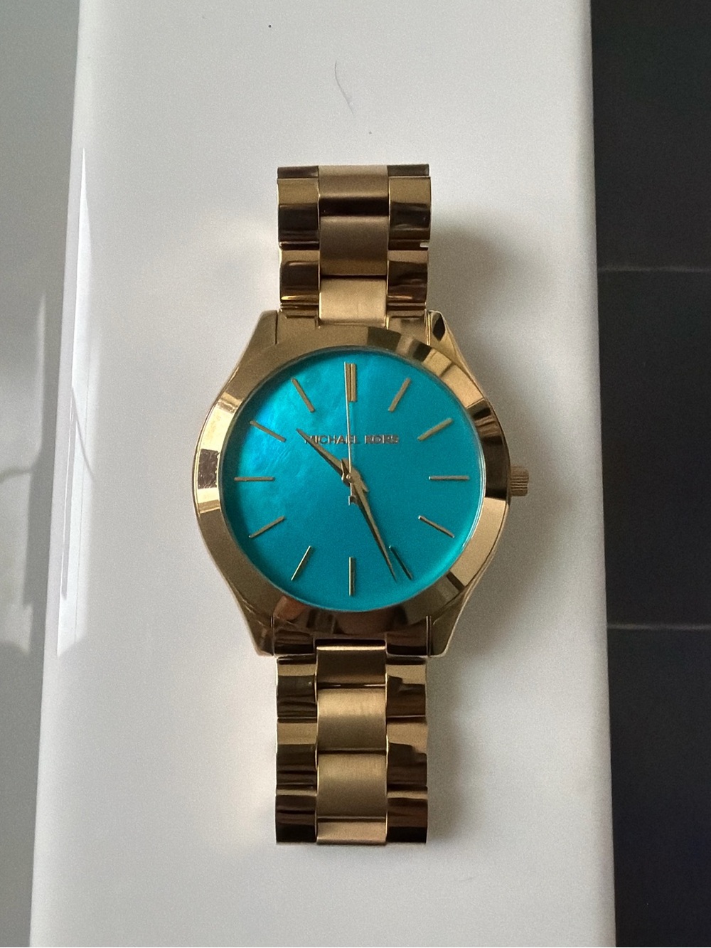 Michael Kors Gold-Tone Watch with Turquoise Dial